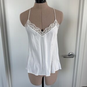 White Lace Trim Satin Cami Top